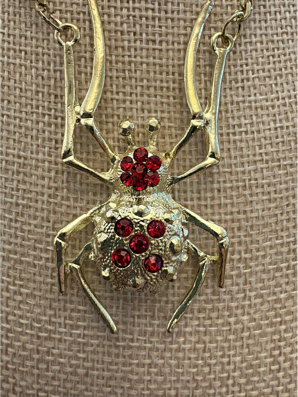 Spider Charm Pendant Necklace Cable Chain Red Rhinestones